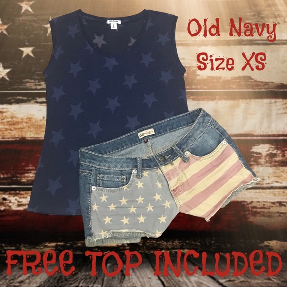 2pc. Set YMI Stars & Stripes Cut-Off American Flag Low Rise Shorts & Tee Shirt - Picture 3 of 14